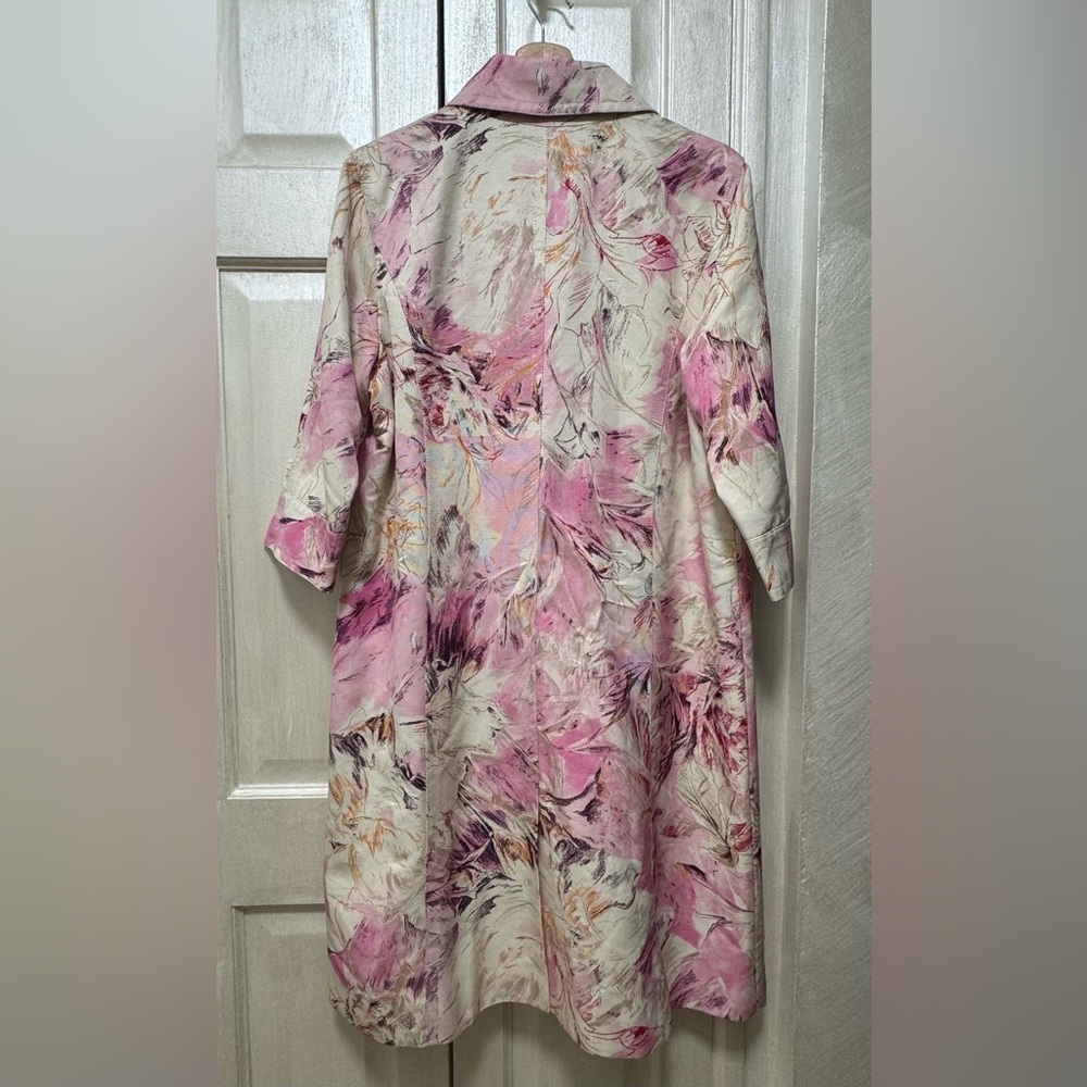 Marina Rinaldi Size 21 Floral Viscose/Cotton Blend Duster 3/4 Sleeve Coat Lined - Picture 2 of 16